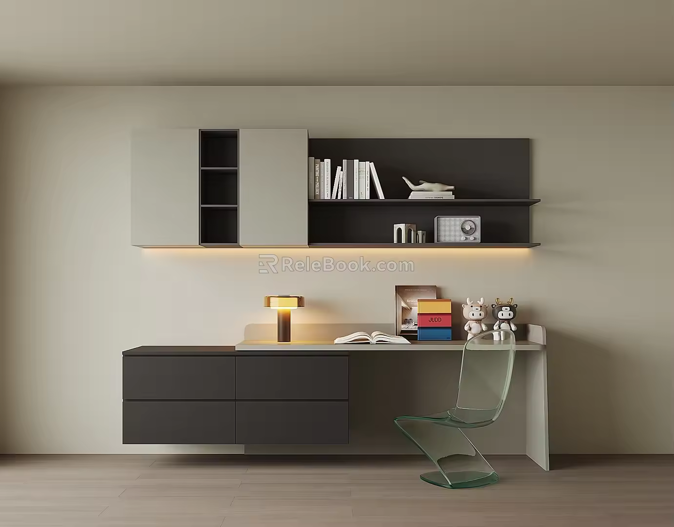 Modern desk bookcase 3d model