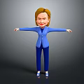 Cartoon Woman In Blue Blazer And Blue Pants With Arms Outstretched On Gray Background