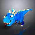 Cute Blue 3D Cartoon Dragon Character With White Horns Spikes And Tongue