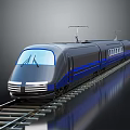 Modern Streamlined High-Speed Train with Blue Gray Body on Railway Track and Aerodynamic Windows Design