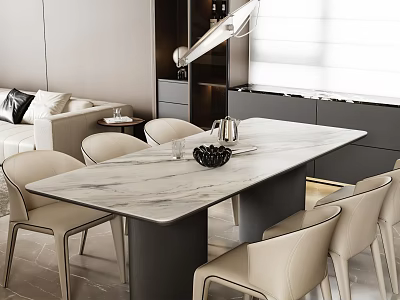 Modern Elegant Dining Table Set With Marble Top And Beige Chairs For Contemporary Home 3d model
