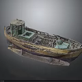 Abandoned Wooden Boat With Worn Out Hull And Weathered Deck Structure