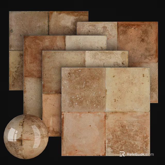 Warm Earth Tone Wall Tiles With Textured Surface And Mixed Sizes For Interior Decor 3d model 