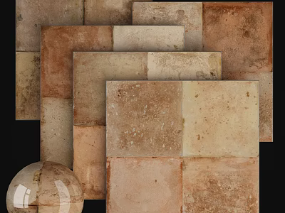 Warm Earth Tone Wall Tiles With Textured Surface And Mixed Sizes For Interior Decor 3d model