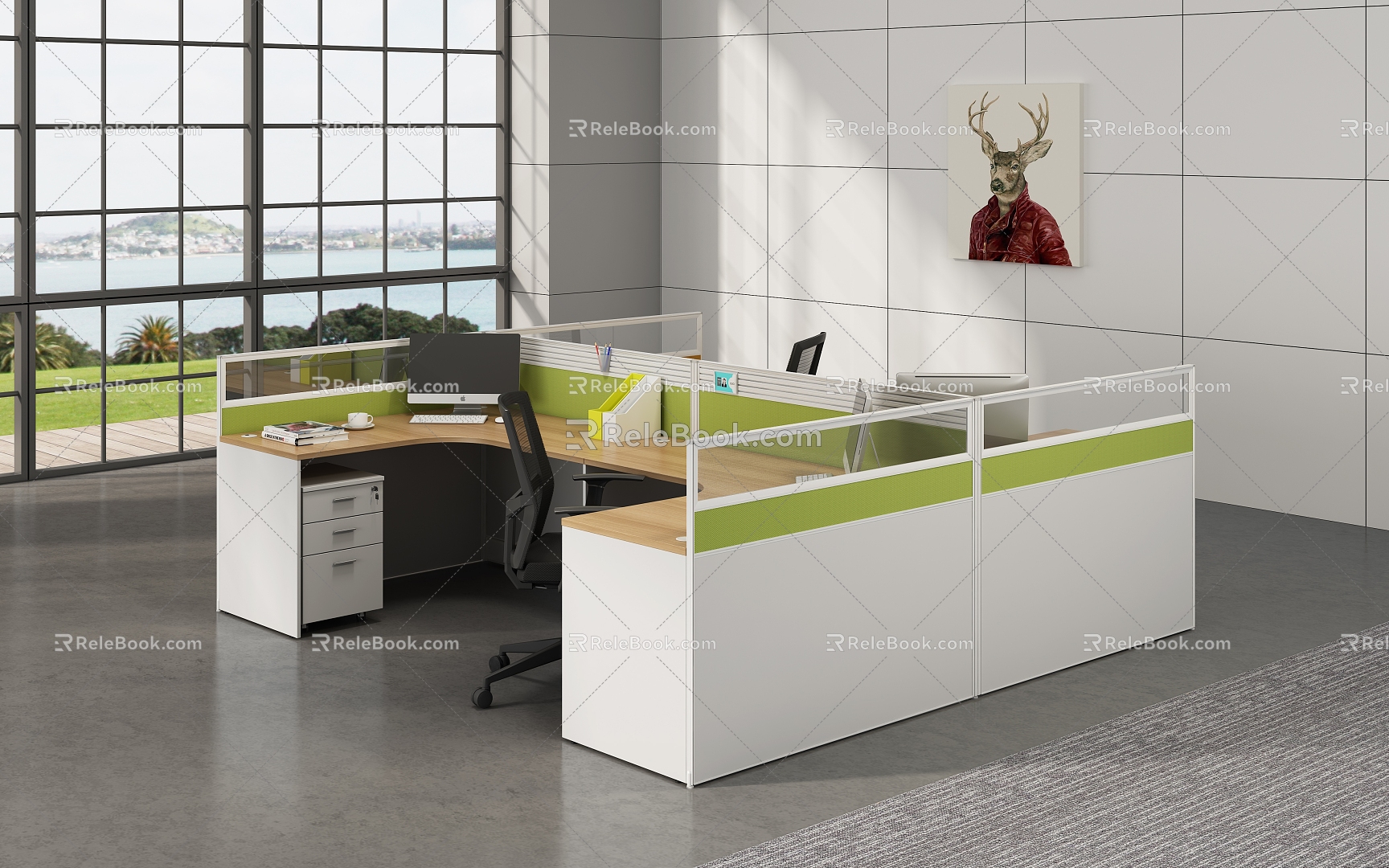 Open Office Area Desk Workstation Staff Office with Bed Workstation Financial Office Office Staff Office Screen Workstation Screen 3d model