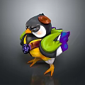 Cute Cartoon Penguin Character With Colorful Green Wings Purple Cape Yellow Feet And White Belly