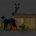 Outdoor Yard Items With Blue Motorcycle Wooden Dog House Green Dog Chainsaw Bowl And Plants