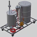 Mobile Industrial Stainless Steel Tanks Equipment With Red Hose And Yellow Components On Cart