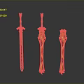Ornate Decorative Swords With Golden Red Handles And Intricate Patterns