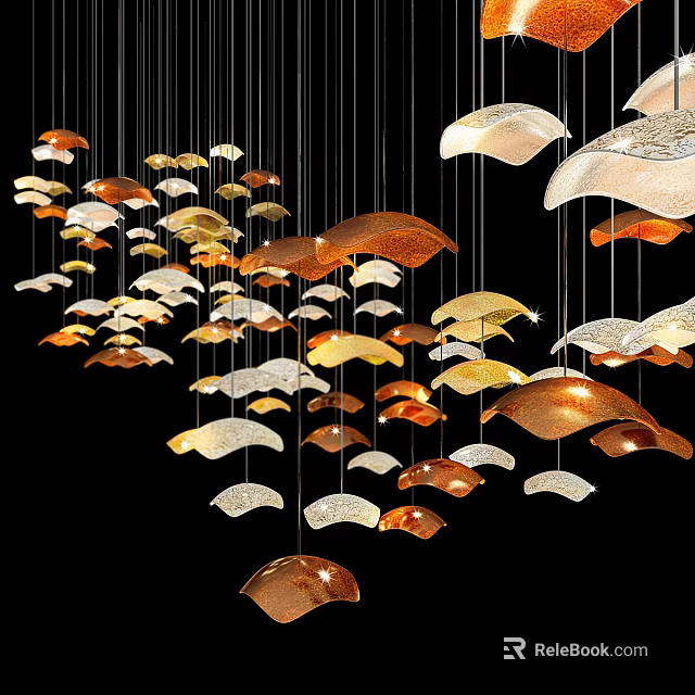Multiple Modern Decorative Chandeliers with Gold Silver Copper Leaf Shaped Designs 3d model