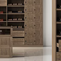 Wooden Decorative Cabinet With Multiple Shelves Drawers And Perforated Design For Items