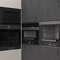 Modern Built in Kitchen Appliances With Oven Microwave And Dark Wood Cabinets