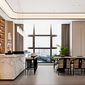 Modern Reception Hall Interior Design With Marble Reception Desk Wooden Shelves And Green Plants