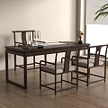 New Chinese Style Desk Chair Writing Desk 3d model