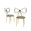 Two Stylish Leisure Chairs with Gold Bowknot Backrest and Light Gray Padded Seat