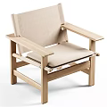 Leisure Chair with Oak Wooden Frame and Light Beige Fabric Cushion for Modern Living Space