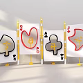Decorative Display Boards With Playing Card Suits Chinese Characters And Yellow Poles On White Background