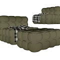 Modern Olive Green Single Sofa with Round Bubble Cushions and Plaid Blanket 3d model