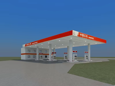 China Petroleum Gas Station With Red White Canopy And Fuel Pumps 3d model