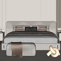 Modern Double Bed With Gray Bedding Bedside Tables Table Lamp Decorative Pillows And Bench 3d model