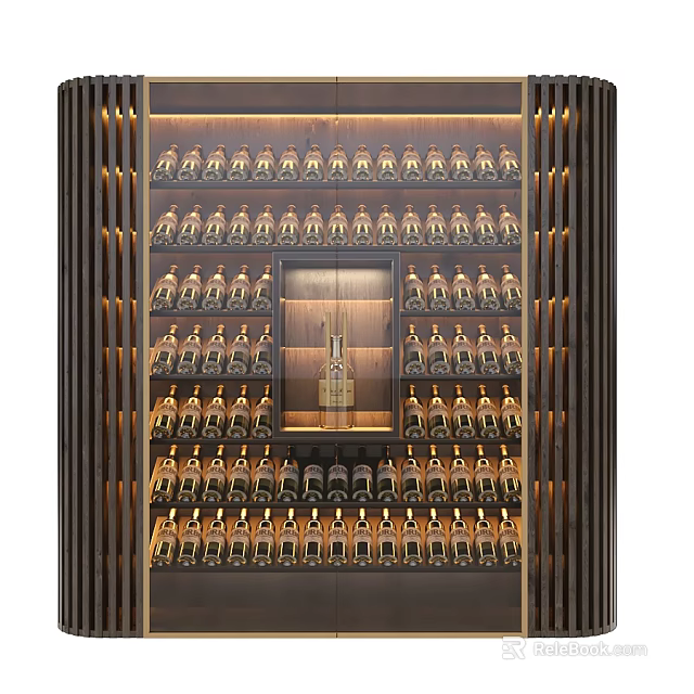 Luxurious Modern Wine Cabinet With Glass Doors And Organized Wine Bottles 3d model 