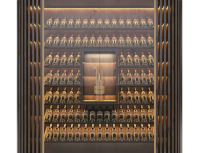 Luxurious Modern Wine Cabinet With Glass Doors And Organized Wine Bottles 3d model