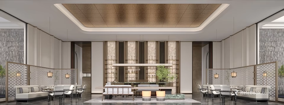 Modern Luxury Hotel Lobby Interior Design With Elegant Decor Cozy Seating And Soft Ambient Lighting 3d model 