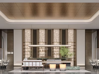 Modern Luxury Hotel Lobby Interior Design With Elegant Decor Cozy Seating And Soft Ambient Lighting 3d model