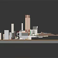 Detailed Architectural Building Complex Model With Various Structures And Green Lawn Areas