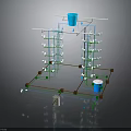 Industrial Metal Frame Structure with Pipes Blue Barrels and White Components