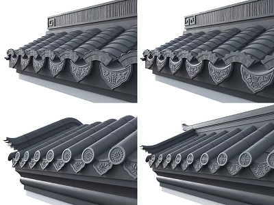 Traditional Chinese Architectural Roof Components With Ornamental Tiles And Intricate Carved Designs 3d model
