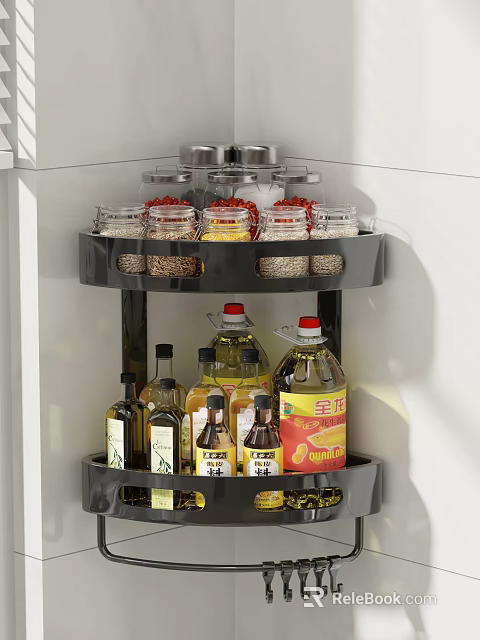 Kitchen Spice Bottles Organized On Rotating Rack 3d model