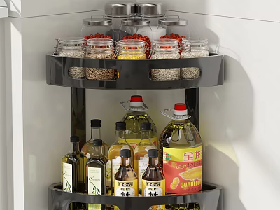 Kitchen Spice Bottles Organized On Rotating Rack 3d model