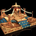 Traditional Chinese Decorative Pavilion Model with Hanging Lanterns and Blue Steps