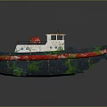 Colorful Small Water Boat With White Cabin Deck Railing And Red Green Blue Hull