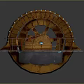 Decorative Wooden Water Wheel Garden Ornament With Metal Base And Blue Accents