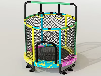 Kids Round Trampoline With Colorful Frame Safety Net Spring Pad And Support Legs 3d model