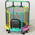 Kids Round Trampoline With Colorful Frame Safety Net Spring Pad And Support Legs