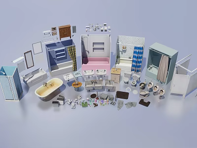 Indoor Scene Featuring Various Furniture and Decor Elements for Bathroom and Bedroom 3d model