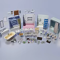 Indoor Scene Featuring Various Furniture and Decor Elements for Bathroom and Bedroom