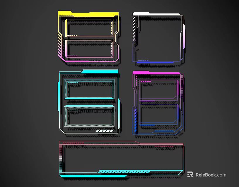 Vibrant Line Designs With Colorful Geometric Frames And Layered Outline Elements 3d model 