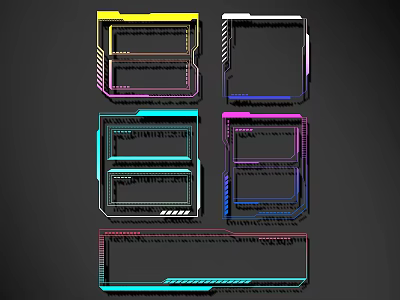 Vibrant Line Designs With Colorful Geometric Frames And Layered Outline Elements 3d model