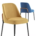 Modern Dining Chairs With Beige Velvet Upholstery And Black Metal Legs