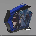 Modern Blue Futuristic Gaming PC Case With Game Theme Panel And RGB Lighting