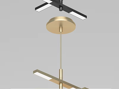 Modern Geometric Chandelier With Gold And Black Metal Bars Hanging Design 3d model
