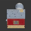 Red Barn and Blue Dome Tower Architectural Model with Brick Structure and Wooden Details