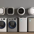 Modern Washing Machines With Various Designs Including Wall Mounted And Freestanding Styles