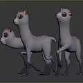Three Cute Cartoon Deer Characters with Big Eyes Pink Feet and Gray Fur