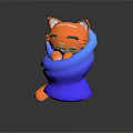 Cute Orange Cat Wrapped In Blue Blanket 3D Model Figure