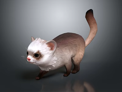 Cute Ferret Character With White And Brown Fur Standing On Gray Surface 3d model